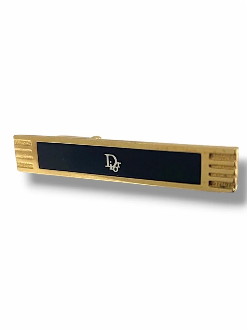 Vintage Christian Dior Monsieur Germany Black Enamel Gold CD Logo Tie Clip Bar